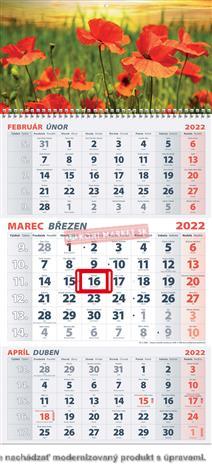 Kalendár nástenný trojdielny 2022 Hory, Krajina, More, Tulipány, Biely bez možnosti výberu farby.